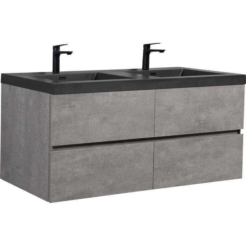 24/30/36/48/60 inch Melamine Floating Bathroom Vanity with Sink and Black Quartz Sand Top Basin and Soft Close Drawers
