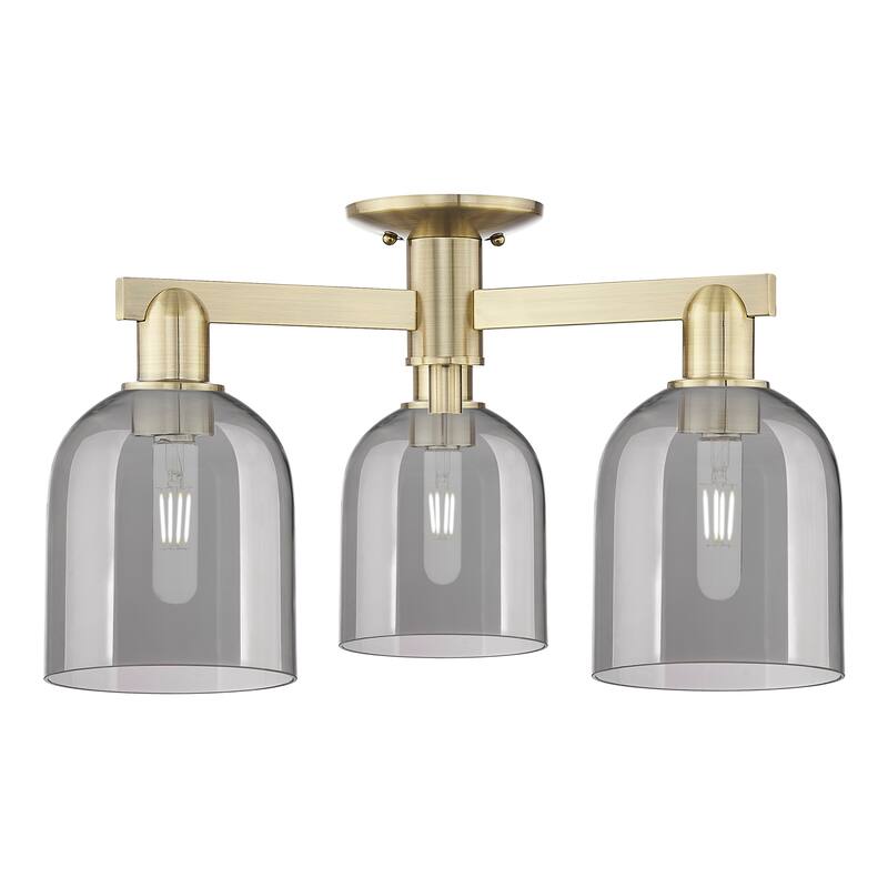 Innovations Lighting Endless Possibilities Arcadia - Bella - 3 Light 23" Semi-Flush Mount - Antique Brass/Light Smoke