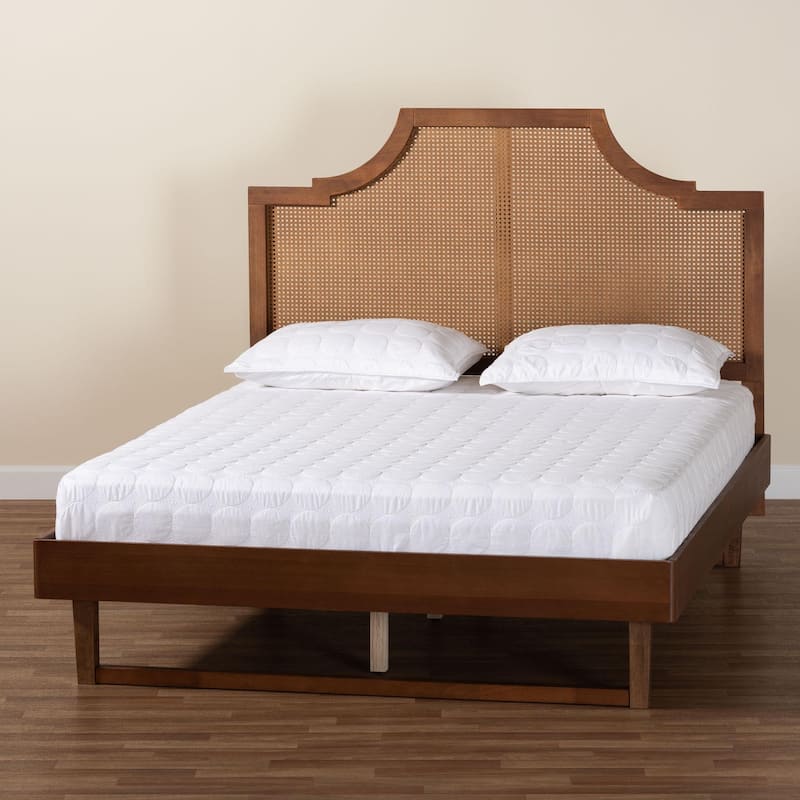 Francine Mid-Century Modern Woven Rattan Bed