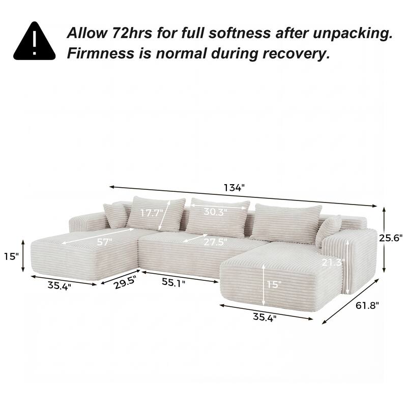 Oversized Modular Sectional Sofa, No Assembly Required, Corduroy Fabric, Deep Seat Cloud Couch with Chaise Foam Sofa