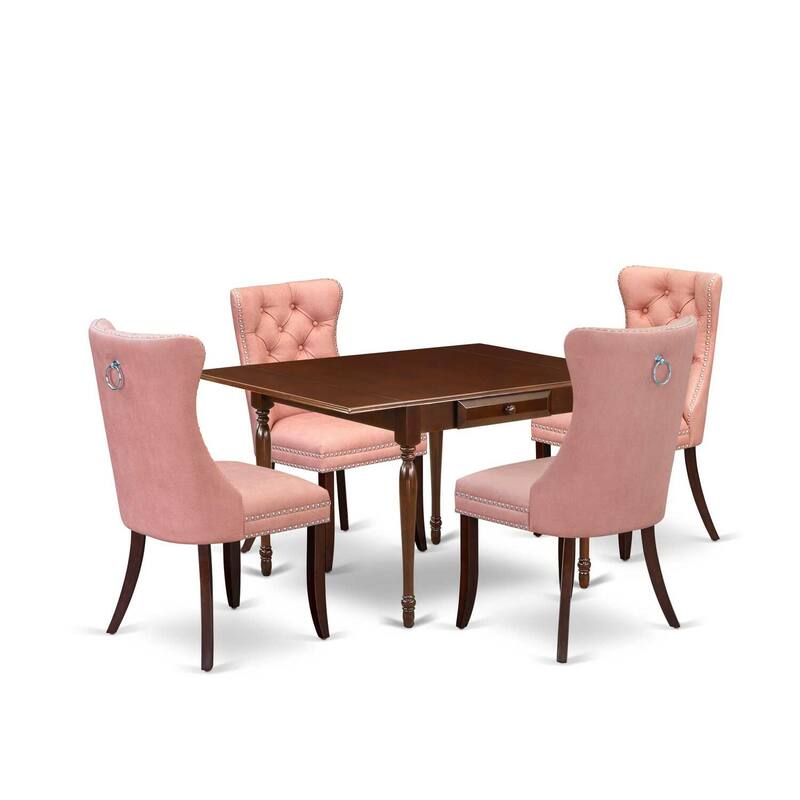 5-Piece Mahogany Finish Solid Wood Top - Rectangular Upholstered Dining Room Set (Seats-4)