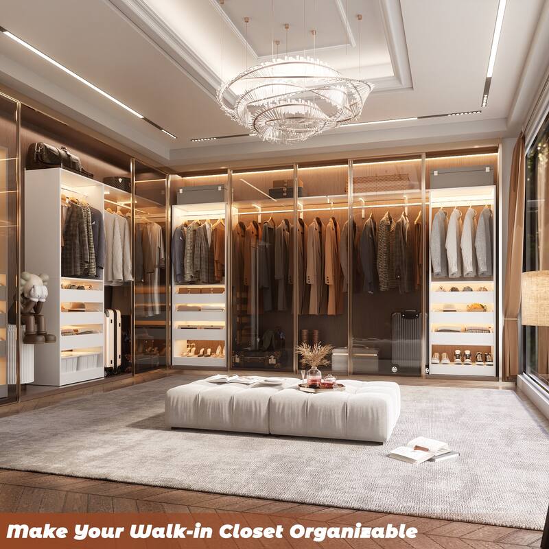 20"-60" Closet System with 3 Wooden Drawers and Sturdy Shelves and Retractable Rods