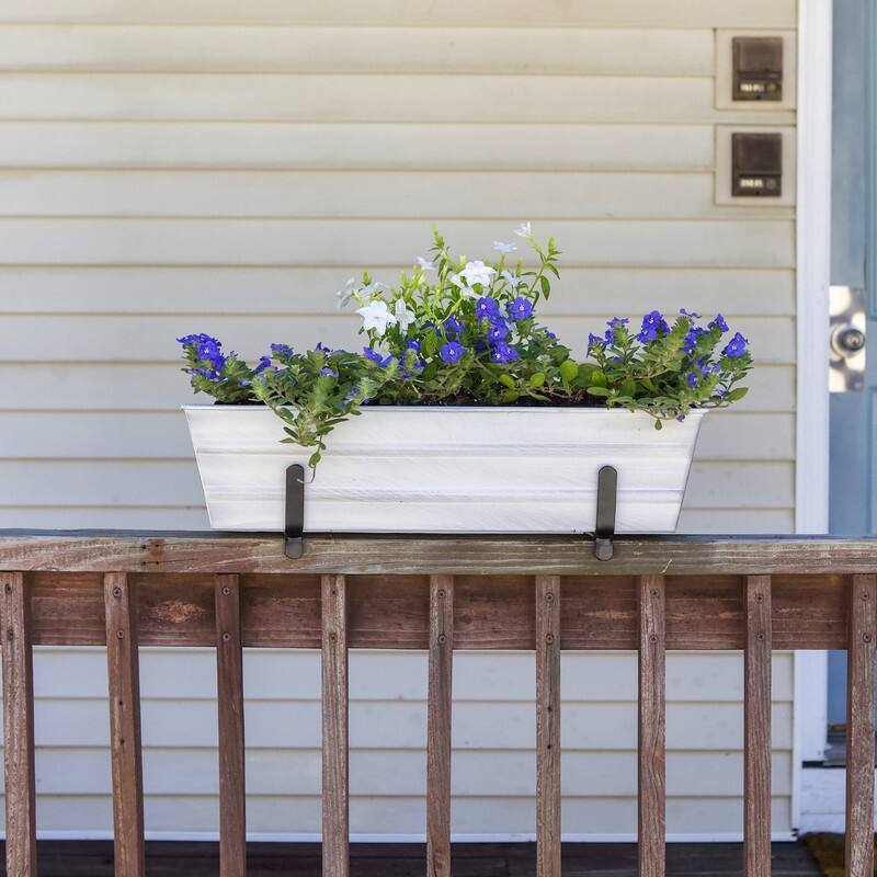 Achla Designs Small Galvanized Steel Flower Box Planter With Brackets for 2 x 4 Railings, 22 Inch Wide