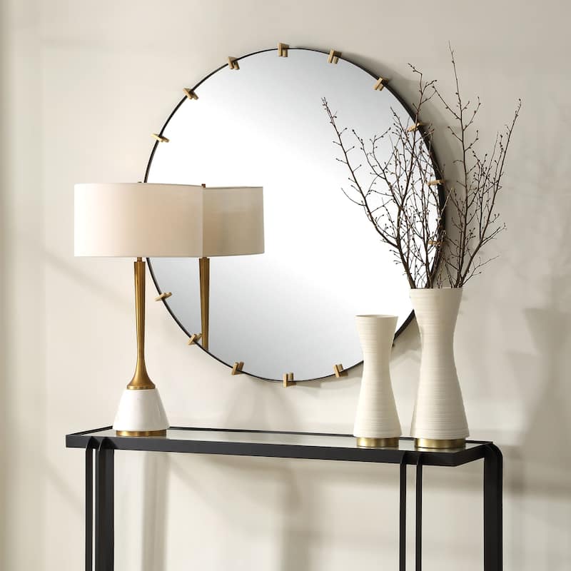 Industrial Round Wall Mirror - 43" - Gold Finish