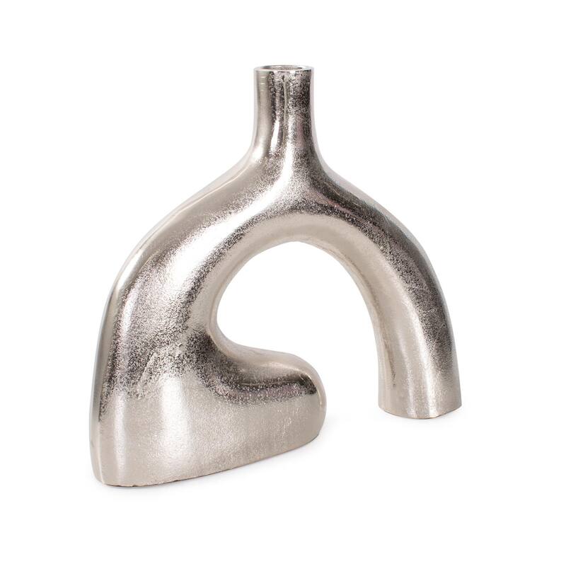 Shirin- Polished Silver Reverse Vase in Cast Aluminum- Short