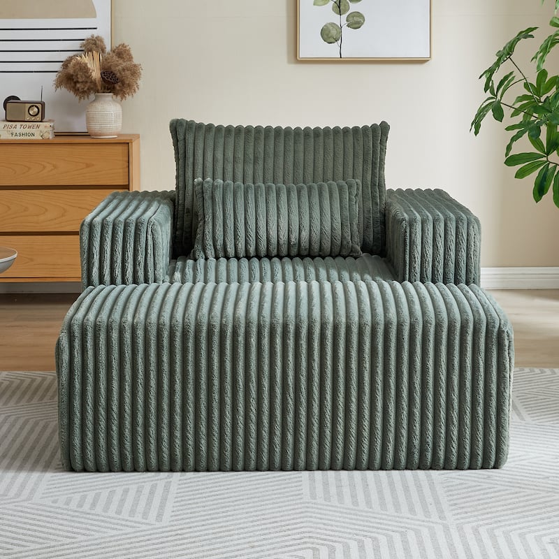 Roomfitters 62.5" Modern Corduroy Lounge Chair with Removable Ottoman, Stylish Sleeper Sofa with Pillows, for Living Room
