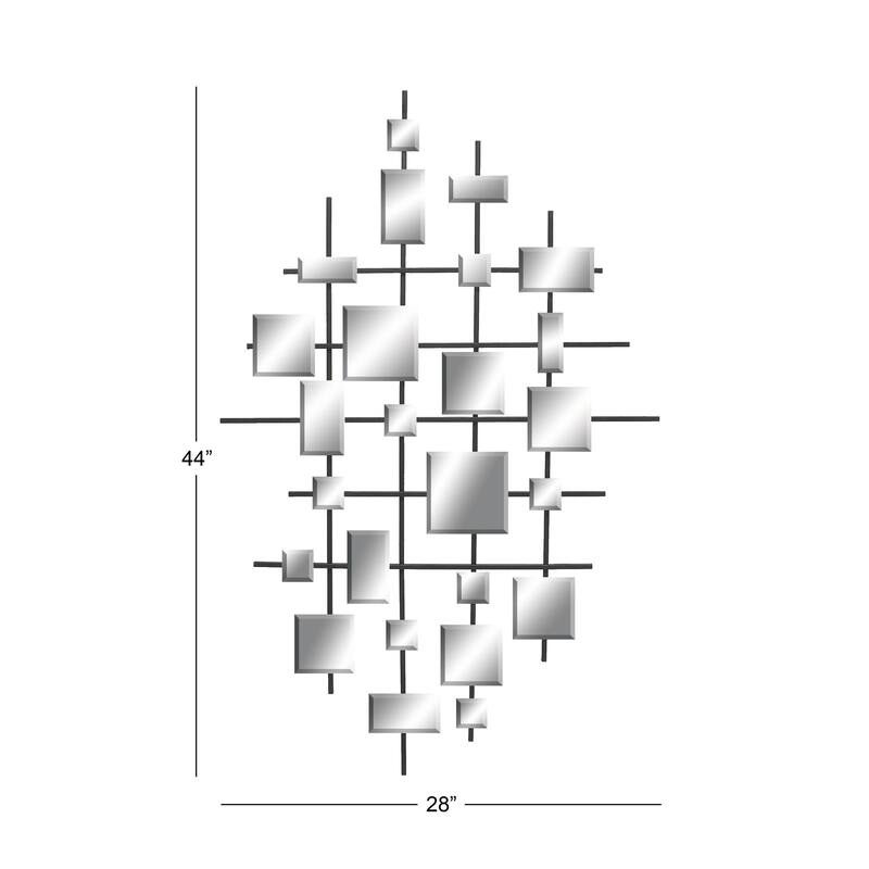 Black Metal Geometric Home Wall Decor with Square Mirrored Accents