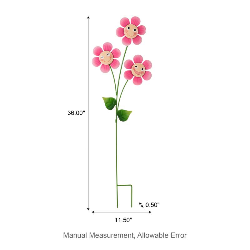 Glitzhome 36"H Metal Garden Triple Happy Face Flower Yardstake Wall Decor