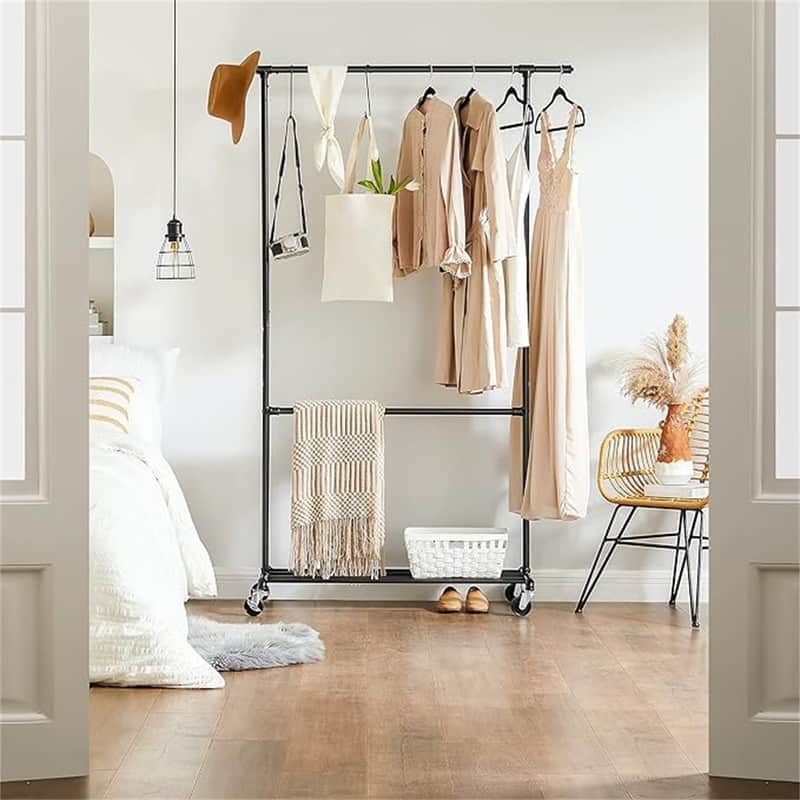 Industrial Double Rod Metal Clothing Rack for Hanging Clothes - 19.3"D x 51.2"W x 78"H