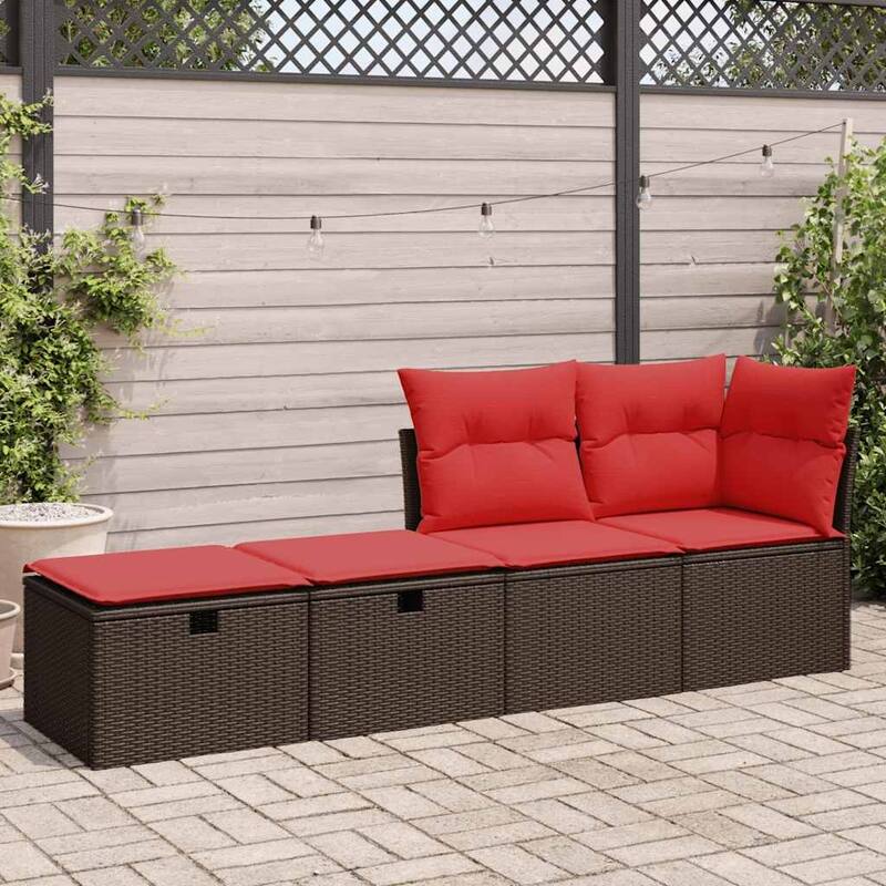 vidaXL Patio Sofa Set with Cushions Modular Stools 2 Piece Poly Rattan Acacia - 21.7 x 21.7 x 14.6