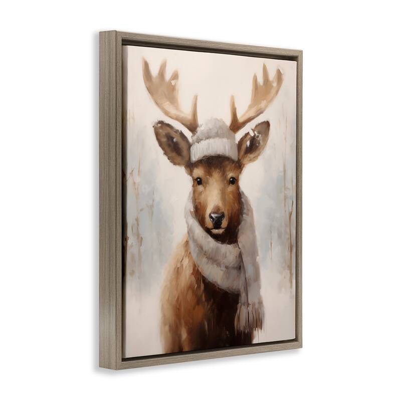 Stupell Cozy Winter Deer Fawn Framed Floater Canvas Wall Art Design By Arlington Prints