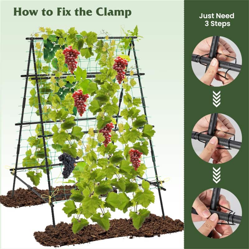 Black PE-Coated Metal A-Frame Garden Trellis with Netting Support - 41" x 51" x 59" (L x W x H)