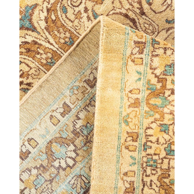 Overton Hand Knotted Wool Vintage Inspired Traditional Mogul Yellow Area Rug - 10' 3" x 14' 1"