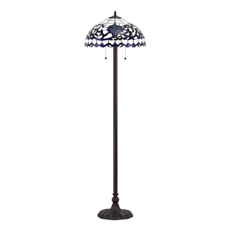 Rexi 18-inch Blue/White Flower Design Glass/Bronze Tiffany-Style Floor Lamp