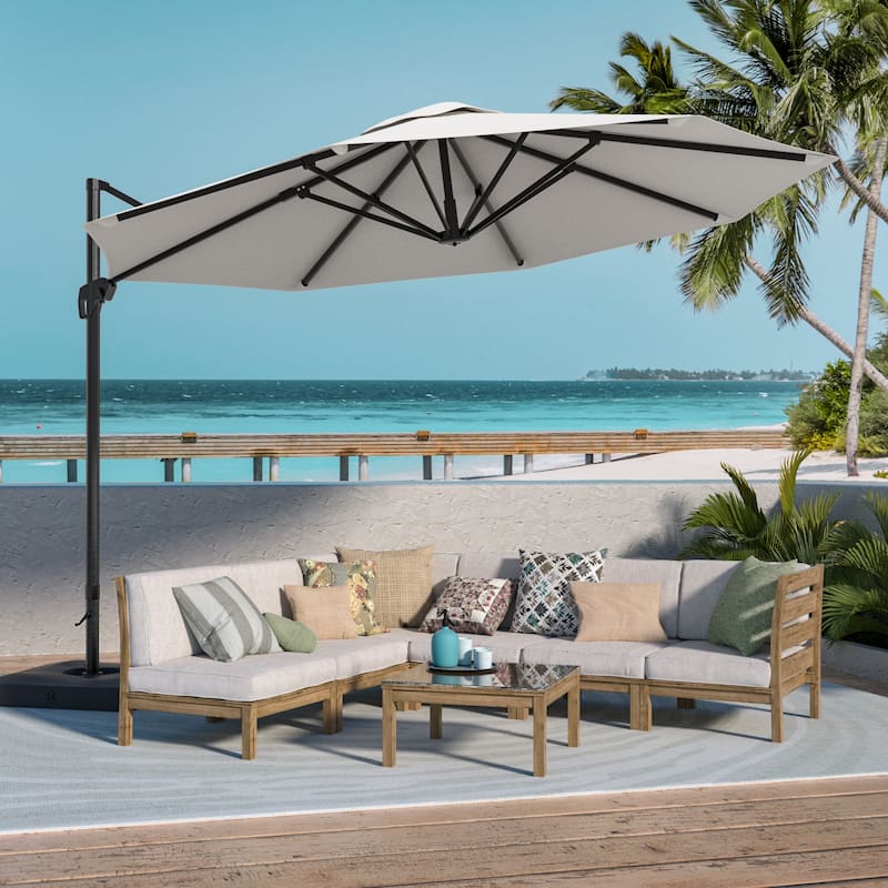 BONOSUKI Outdoor 11Ft UV Protection Patio Cantilever Umbrella w/Base - Ash Gray