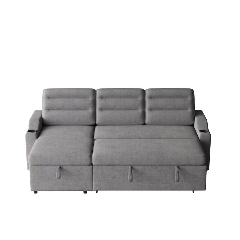 83.5-Inch Convertible Sofa Bed - Stylish Polyester Recliner with Storage for Small Spaces