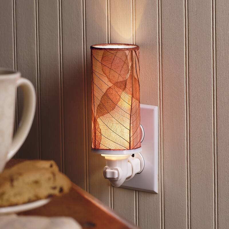 Cylinder Nightlight, Cocoa Leaves Shade, 3 x 3 x 7 in. - 3 x 3 x 8 - burgundy