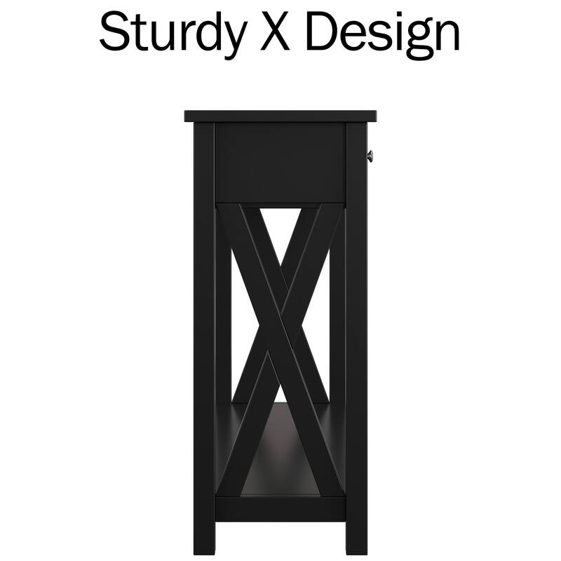 Console Table with Two Drawers – 2-Tier Entryway Table with Storage Shelf by Lavish Home (Black)