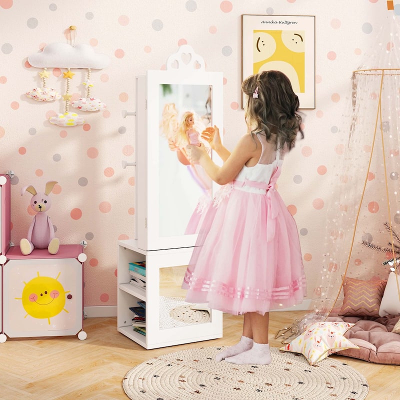 Kids Jewelry Cabinet Armoire Standing Vanity Dressing Mirror