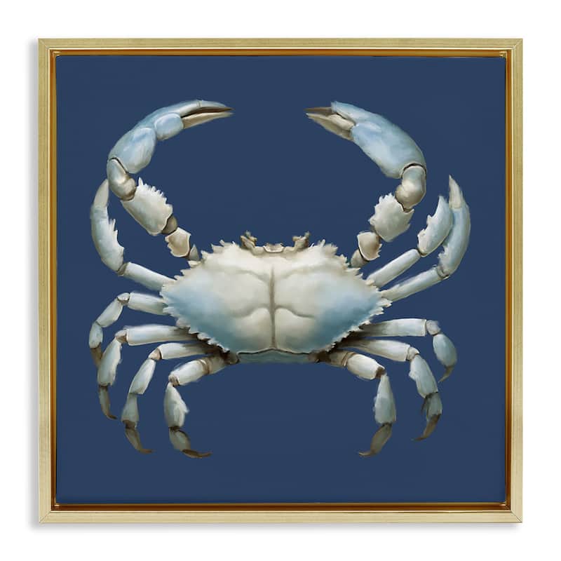Stupell Detailed Aquatic Blue Crab Framed Floater Canvas Wall Art Design By Elizabeth Medley - 18 x 18 - Gold
