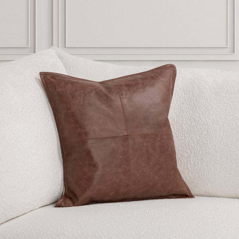 Villa by Classic Home Dumont Genuine Leather Throw Pillow - Kona Brown - 18x18