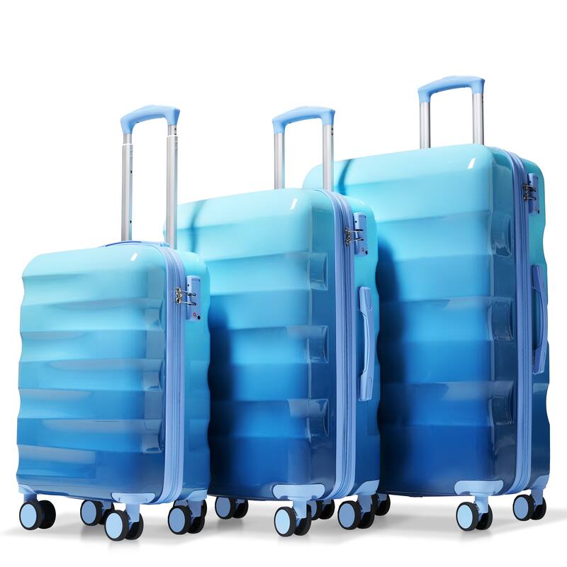 Hardshell Luggage Set 3 Piece, Expandable Glossy Suitcases w/Spinner Wheels and TSA Lock, Lightweight Durable PC+ABS for Travel - Blue