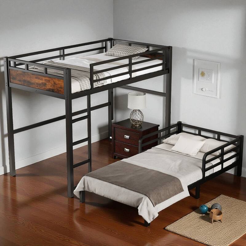 Twin XL over Twin XL Metal Bunk Bed with Raised Guardrails, Convertible Loft and Platform Beds, Noise-Free Design