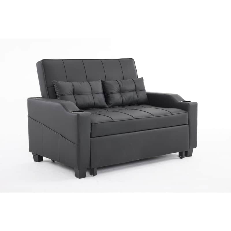 Tufted Upholstered Leather Sleeper Sofa Bed