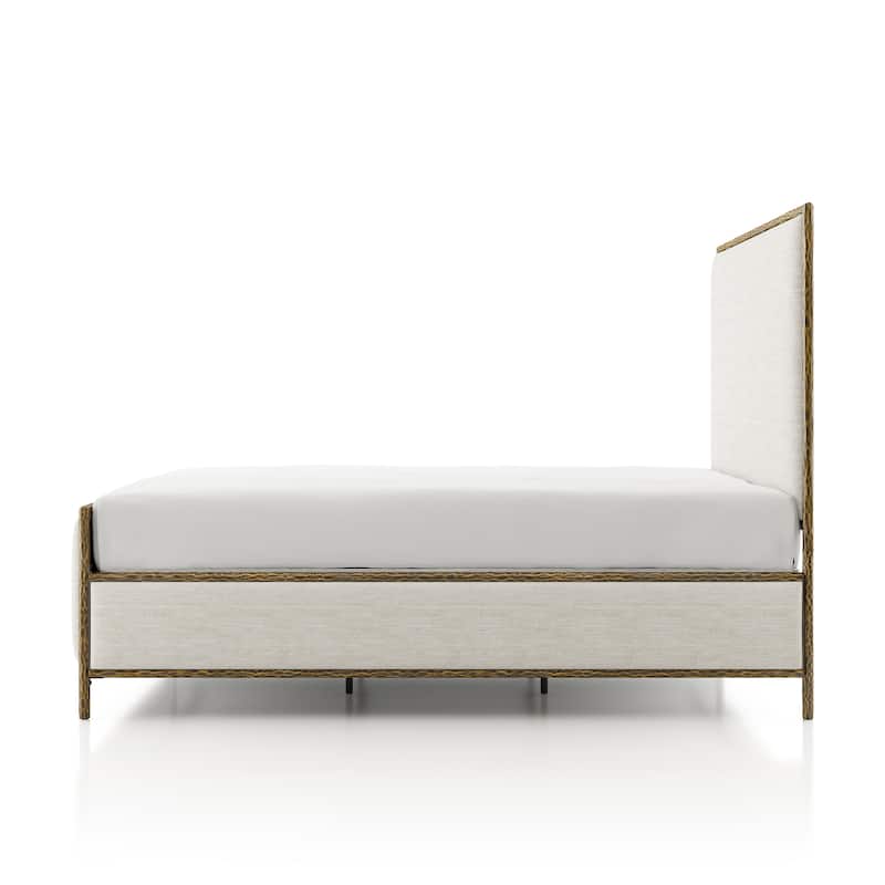 247 Shop At Home Lalia Modern Beige Upholstered Hammered Metal Panel Bed