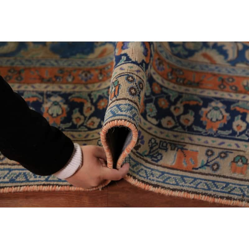 Blue & Orange Tabriz Persian Area Rug Handmade Wool Carpet - 6'8"x 9'3"