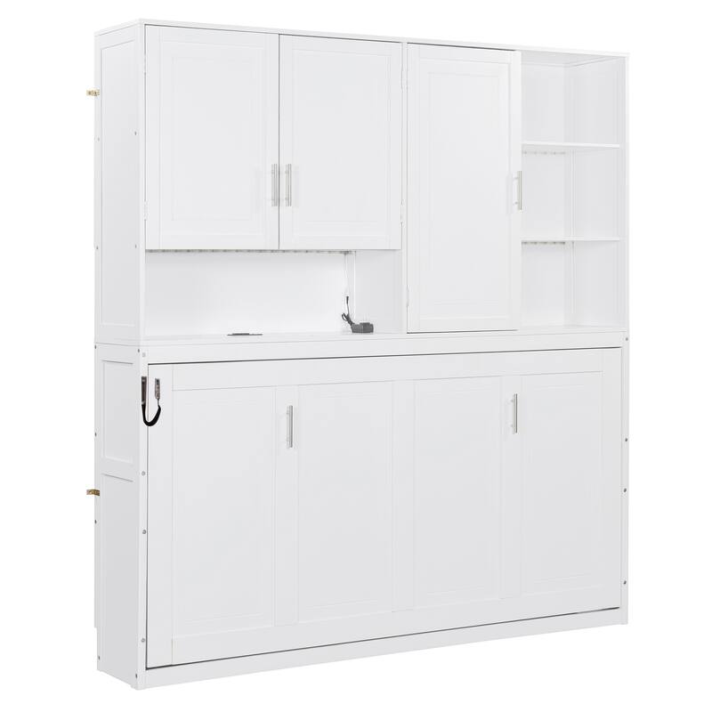 Roomfitters Twin Wall Murphy Bed with Top Cabinet Shelves Space Saving Design MDF