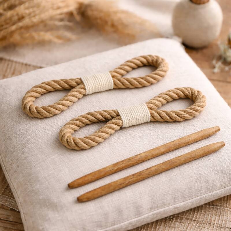 Twisted Curtain Tiebacks with Wooden Stick 9.5 in - Set of 2 Tiebacks - Jute