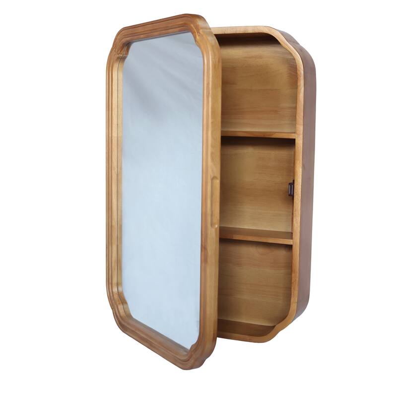 Wood Framed Functional Wall Mirror with Cabinet and Adjustable Shelves