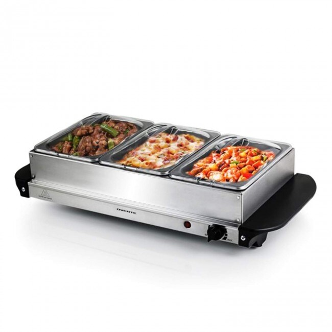 LIVIVO Food Warmer Buffet Server Hot Plate 3 Tray Adjustable Temperature 300W 
