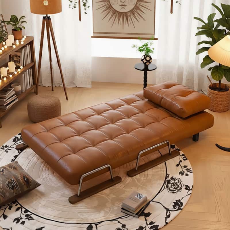 JASIWAY Brown Eco-Leather Folding Sofa Bed for Small Spaces