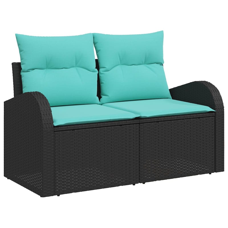 vidaXL 7 Garden Sofa Set with Cushions Black Poly Rattan - 113.8 x 48.8 x 27.2