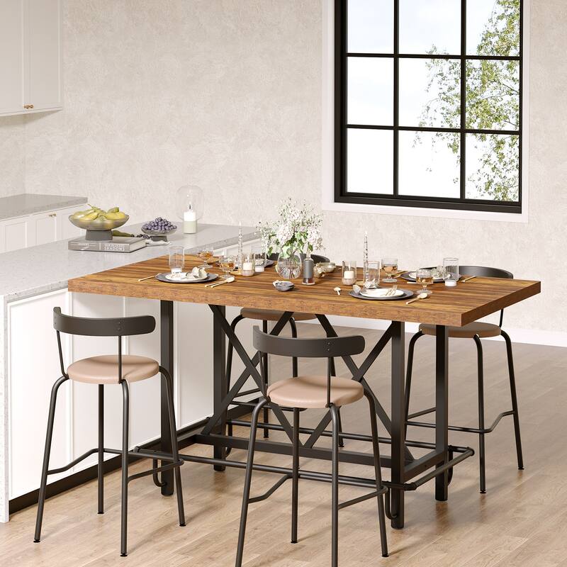 63" Long Wood Dining Table for 4-6 People, Farmhouse Dinner Table with Thick Tabletop, Kitchen Table with Footrest