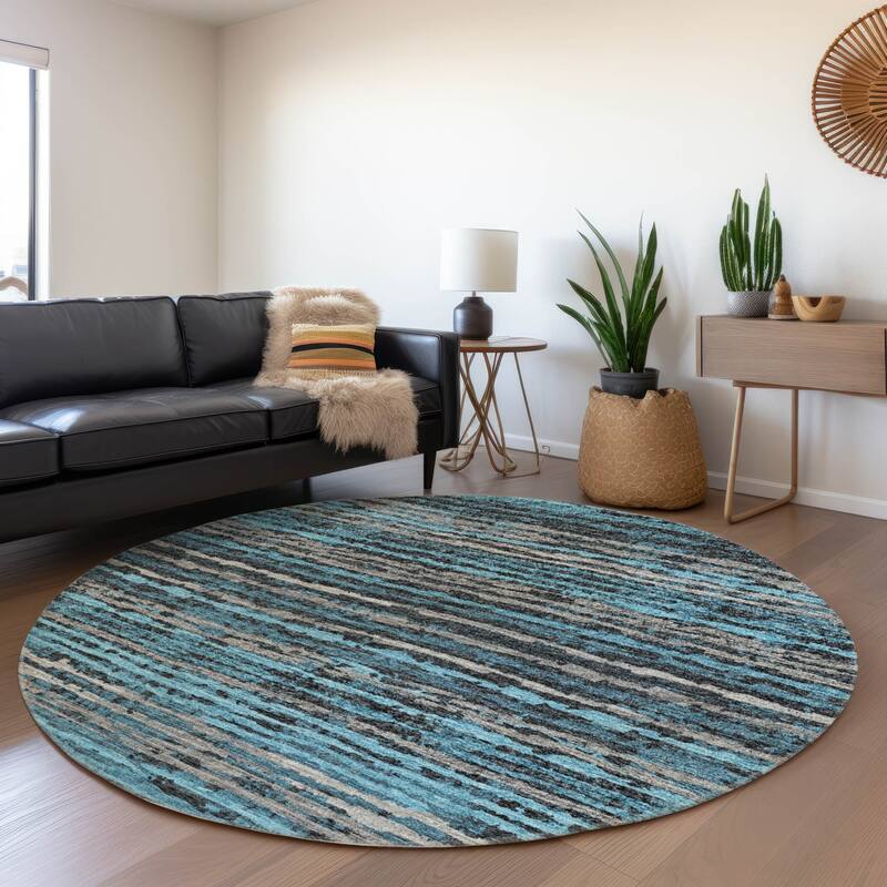 Premium Washable Super Soft Modern Ombre Stripes Mayfield Rug - Peacock - 8' x 8' - Round