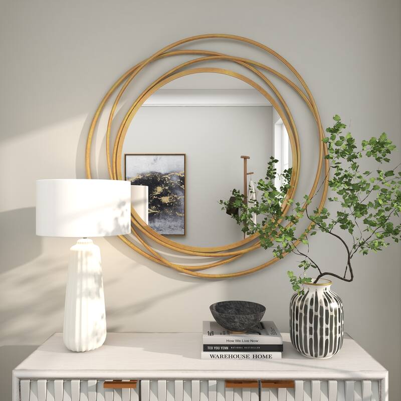 Stylish Metal Wall Mirror with Overlapping Circles and Foiled Finish - Gold or Gray