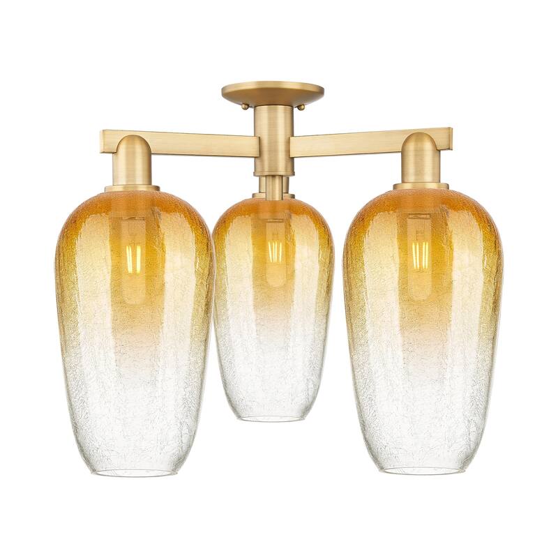 Innovations Lighting 716-3F-17-25 Brookhaven Flute Semi-Flush - Brushed Brass / Amber