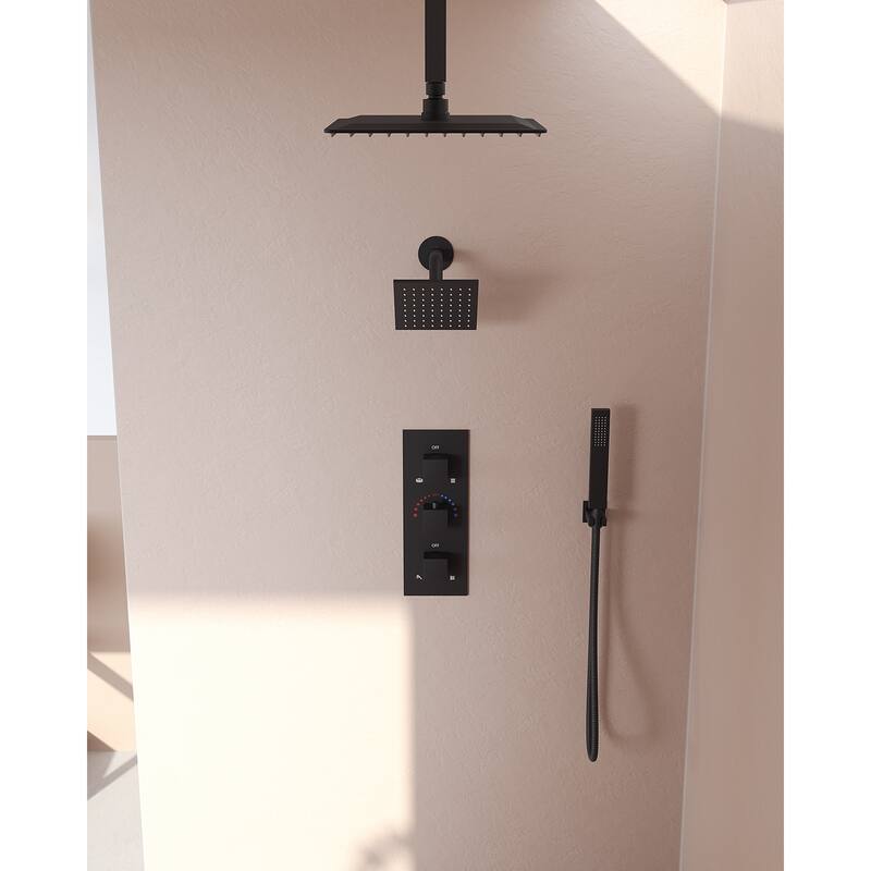 GRANDJOY 12" Ceiling-Mount Shower System Rainfall Shower Head with Anti-Scald Valve