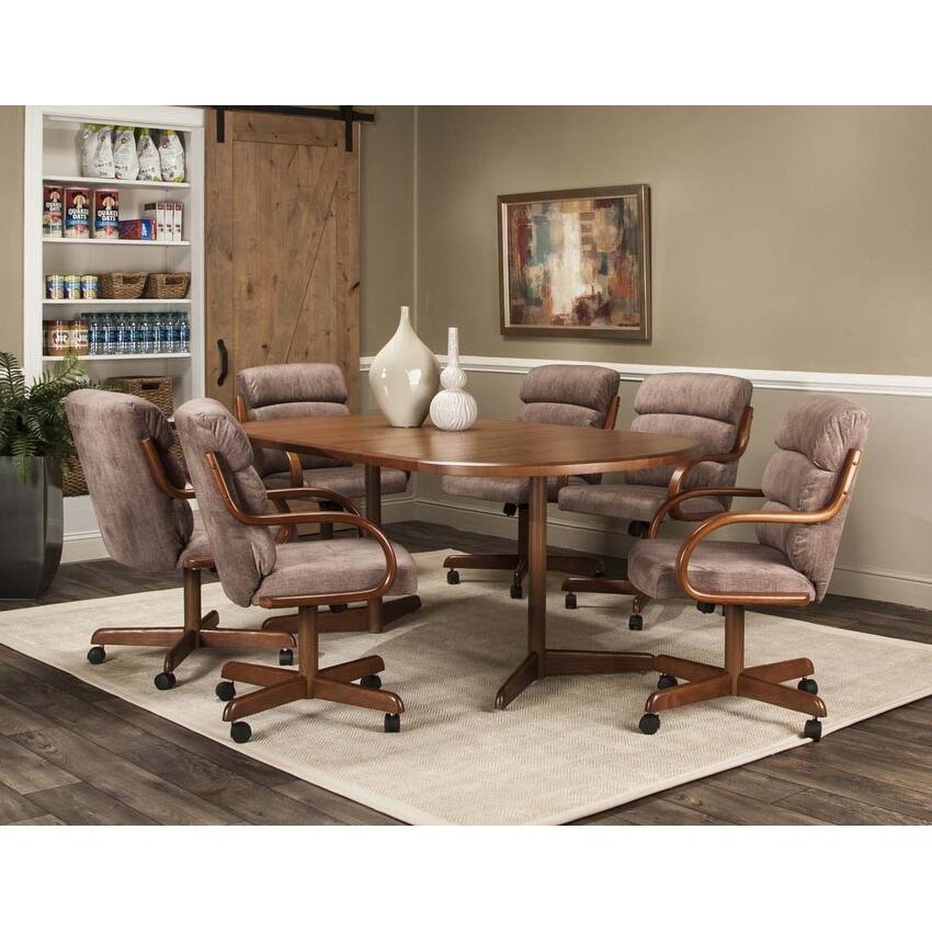 Caster Chair Company 7-Piece Caster Dining Set 42x[54/72] Table & Tawny Microsuede Chairs