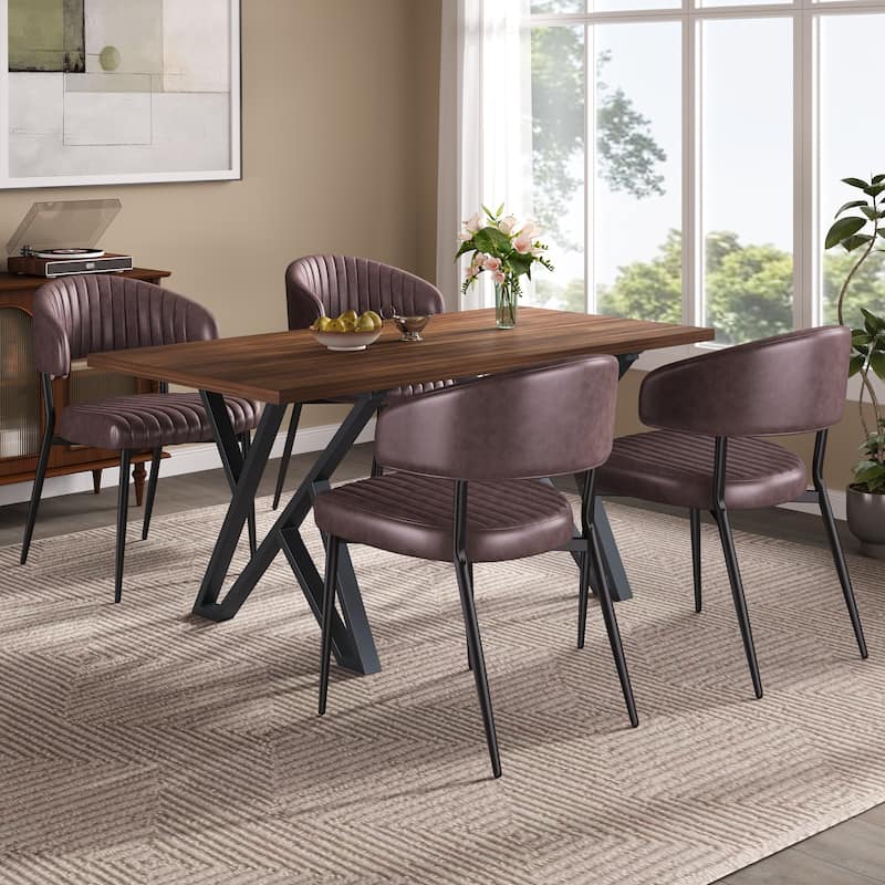 Christopher Knight Home - Shawn 5 Pieces Faux Leather Dining Set - Brown+Black+Walnut