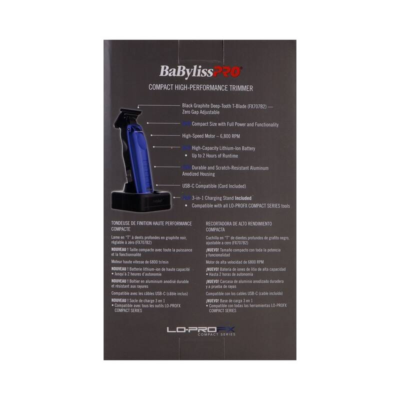 BaBylissPRO FXONE LO-PROFX High Performance Low Profile Compact Trimmer - Blue (FX72) + Barberology 9 Inch Clipper Comb