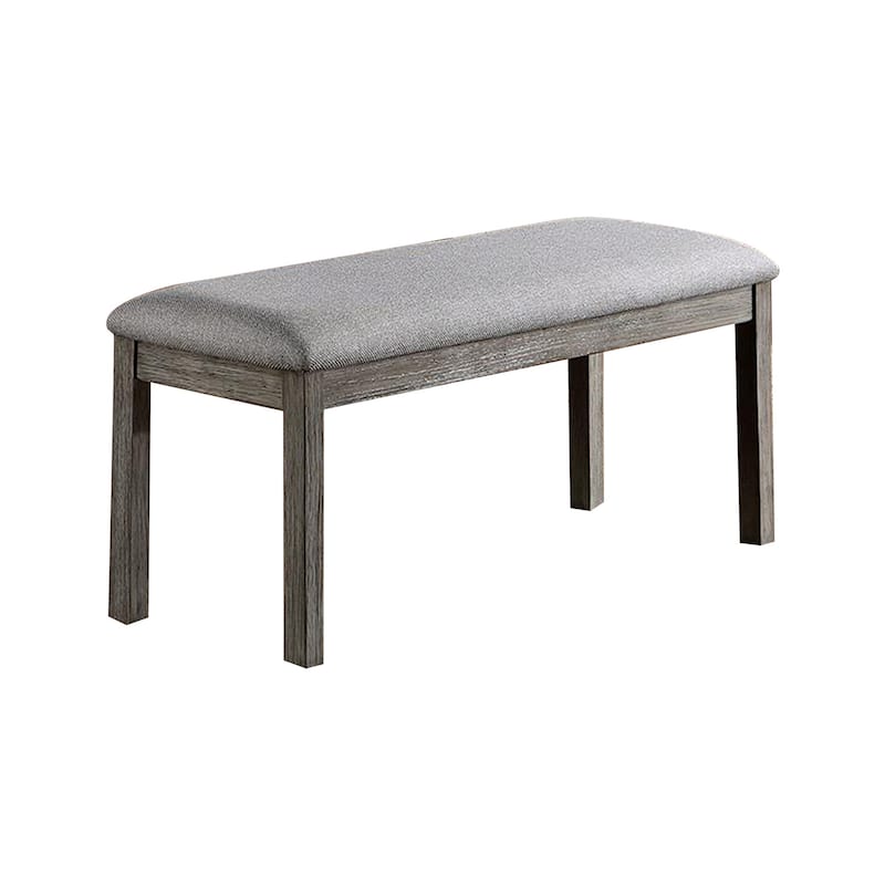 Lais 45 Inch Dining Bench, Wired Brushed Gray Wood, Gray Fabric Padded Seat