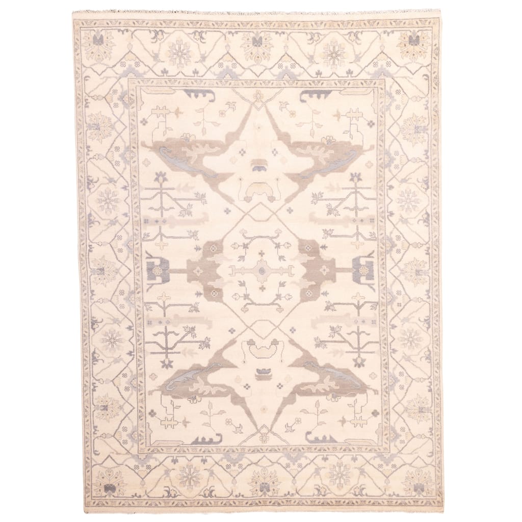 ECARPETGALLERY Hand-knotted Royal Oushak Ivory Wool Rug - 9'1 x 12'1