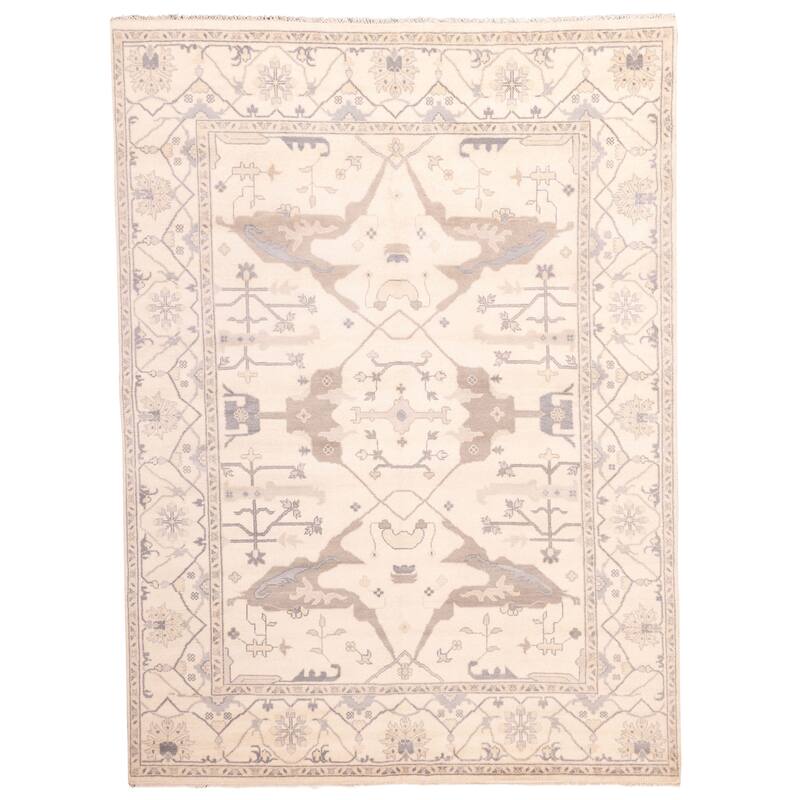 ECARPETGALLERY Hand-knotted Royal Oushak Ivory Wool Rug - 9'1 x 12'1