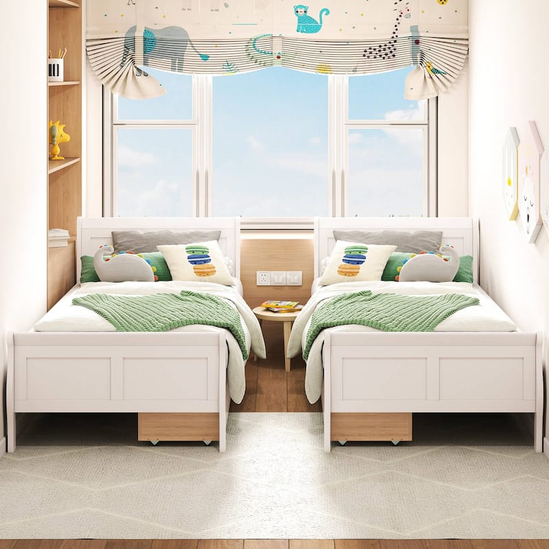 Costway Twin Size Bed Frame with 2 Storage Drawers Wood Platform Bed