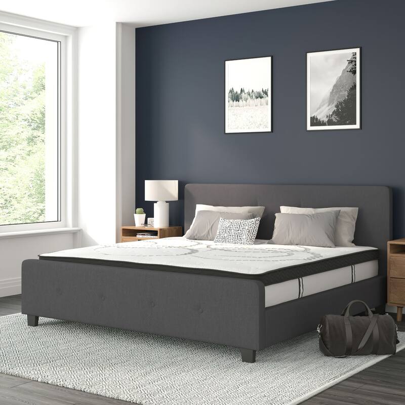 Tufted Platform Bed with 10 Inch Pocket Spring Mattress - Dark Gray - King