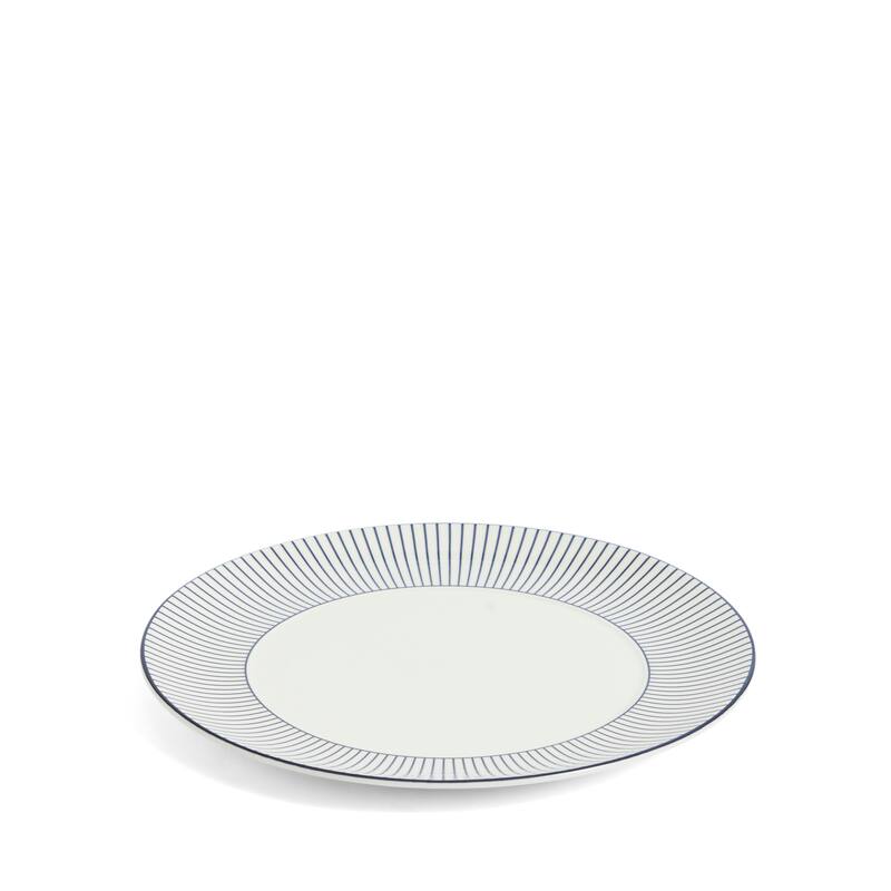Wedgwood Gio Blue Plate 9.3in, Pinstripe White